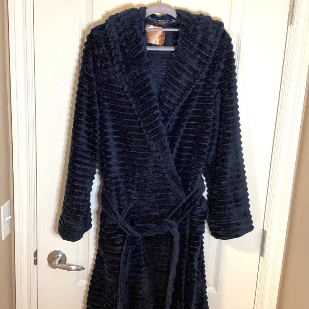 Denver Hayes Men's Women's Size XL Sleepwear Blue Hooded Plush Bathrobe